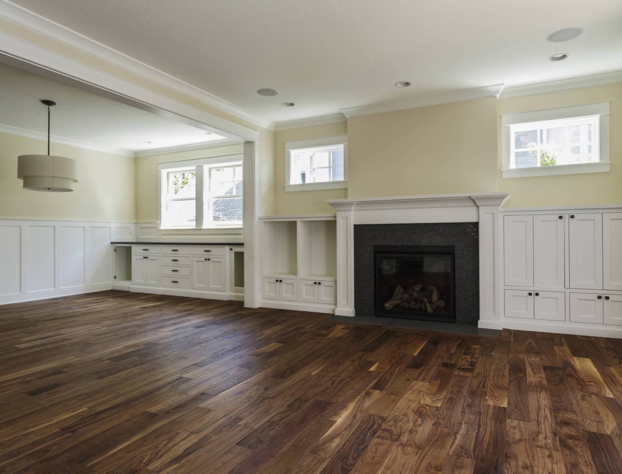 Fireplace and built-in shelves in living room